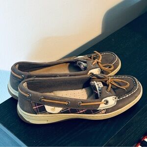 Sperry Top Sider Boat Shoes Slip On Brown Leather Loafer Classic Plaid